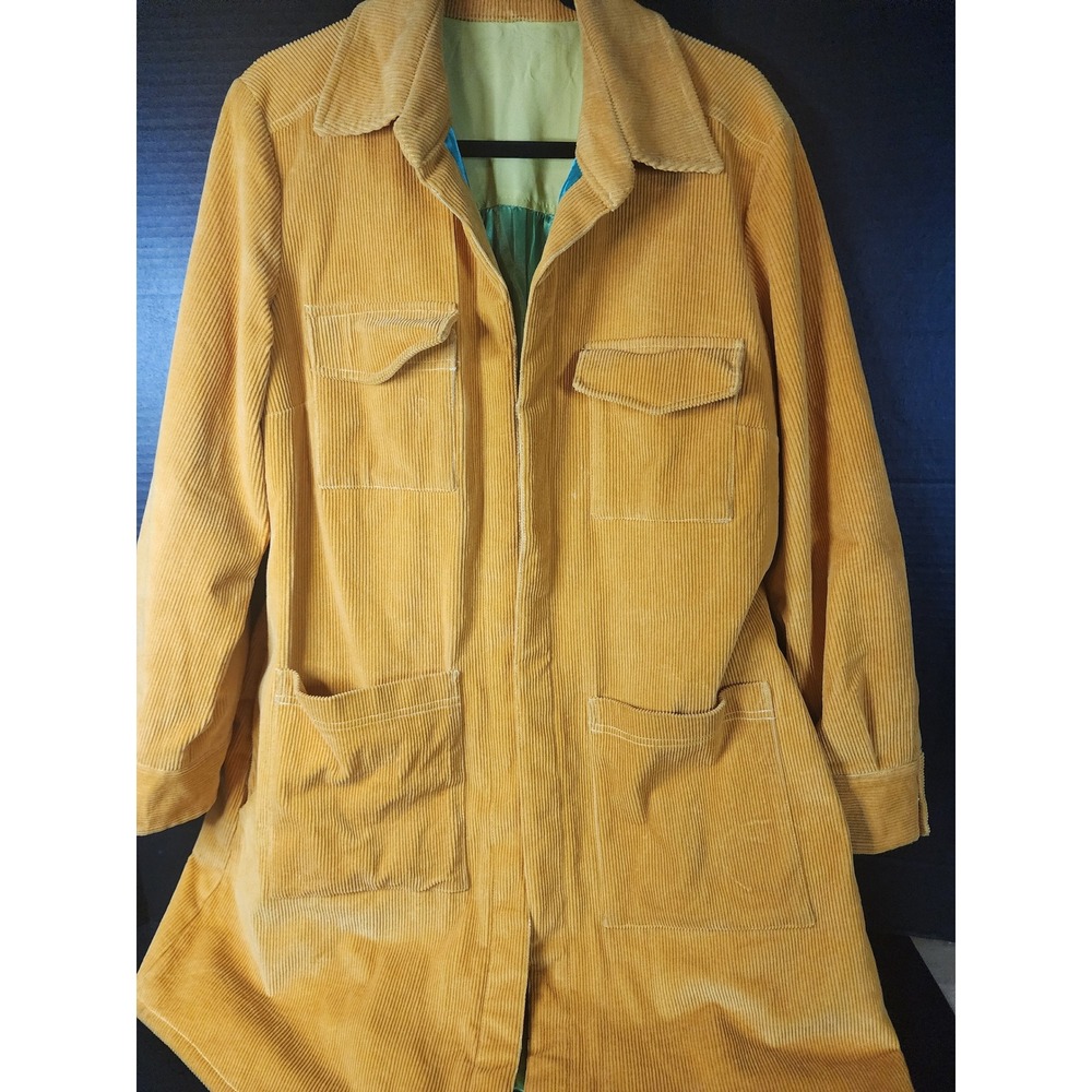 VTG Handmade Mustard Yellow Corduroy Chore Coat Wide Wale Utility Jacket Lined